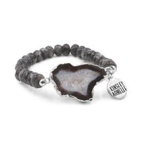 RETAIL $50 Agate Collection Silver Smoky Bracelet! Kinsley Armelle! *Velvet Bag